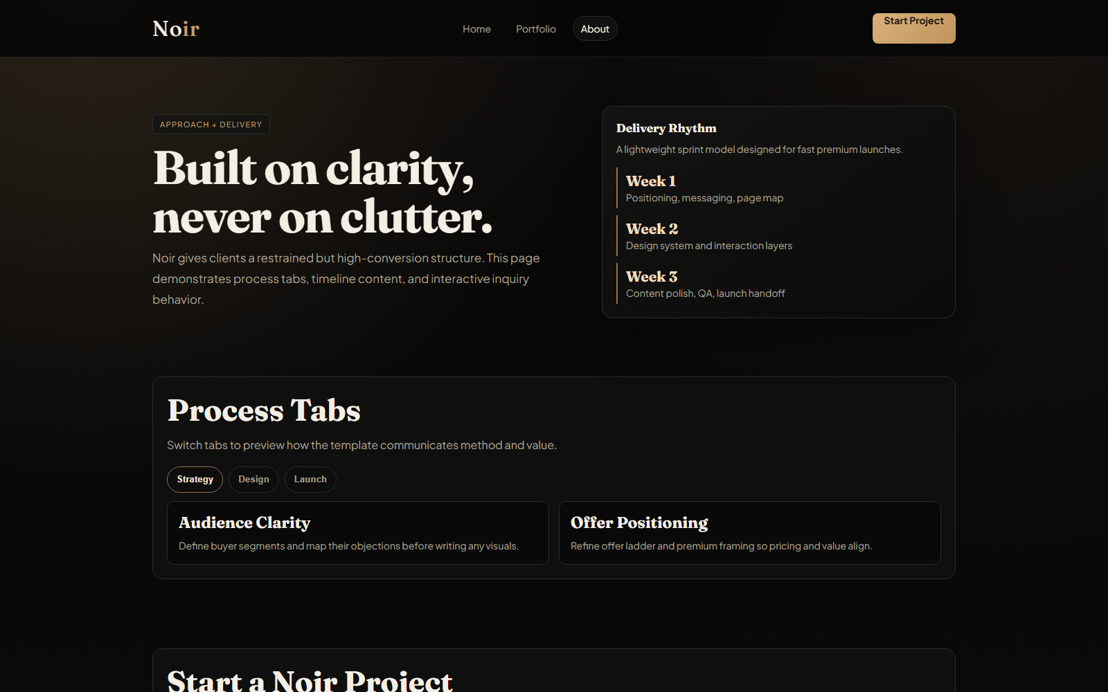 Noir about page preview